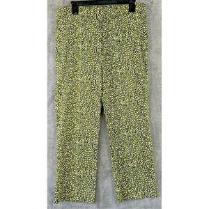 Sigrid Olsen Size‎ 6 Yellow Green Vine Floral Cotton Cropped Pants Boho Festival